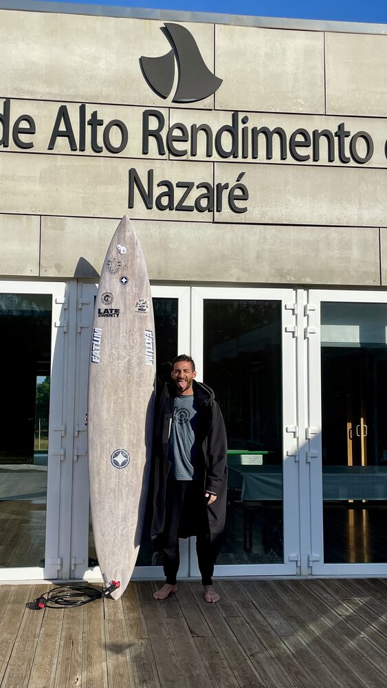 Federico with his big wave board at the Nazaré high performance centre